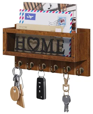 Produktbild von Schlüsselbrett mit Ablage und Briefhalter, 6 Schlüsselhaken, Holz, braun