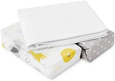 Produktbild von PolkaHome® Hoeslakenset für Kinderwagen und Buggy mit Reisebett 75x35 cm | 2 Bettlaken & 1 wasserdichte Matratzenauflage für Babybett