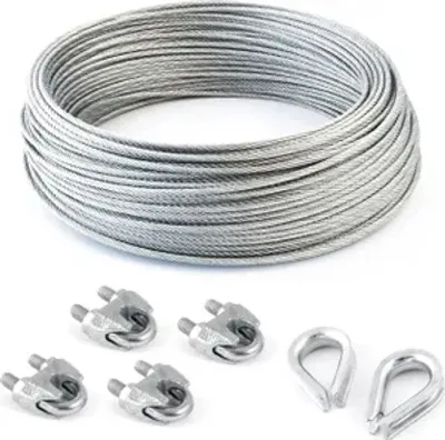 Produktbild von STAHLSEIL + 4 SEILKLEMME + 2 KAUSCHE 4mm 15 Meter 6x7 Seil Seile Drahtseil DIN verzinkt