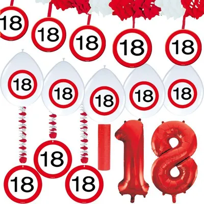 Produktbild von 18. Geburtstag Verkehrsschild Party Deko Set rot weiß Mann Frau