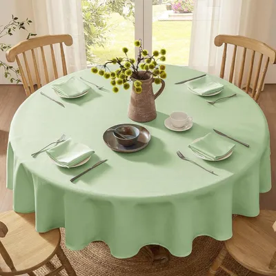 Productafbeelding van PromoHome® Tafelkleed van rundleren, 140 cm – Afwasbaar, waterafstotend tafelkleed voor buiten met linnenstructuur – Saliegroen