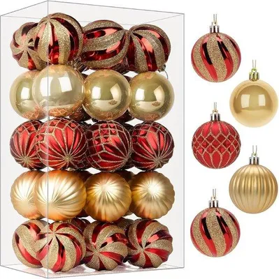 Produktbild von Kerstboomversierungen, 30 Stück, 60 mm, unzerbrechliche, rote und goldene Kugeln, für Hängekerzen, Weihnachtsdekoration.