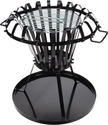 Produktbild von Perel Runder Feuerkorb mit Grill und Ascheplatte für Garten und Terrasse, Ø50 cm, Höhe 53,5 cm,