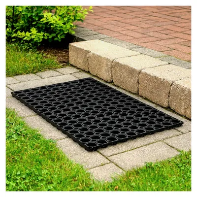 Produktbild von Schwarze Fußmatte aus Gummi - rutschfeste Türmatte 40x60 cm - strapazierfähiger Fußabstreifer - Schmutzfangmatte für den Außenbereich