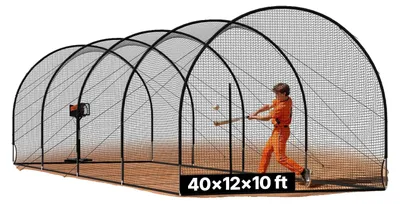 Zdjęcie produktu dla Klatka do baseballu VEVOR (półokrągła) Siatka 1220 x 370 x 305 cm, przenośna siatka treningowa z 4-warstwową i bezsplotkową tkaniną poliestrową oraz otworem na maszynę do rzucania piłek, w tym siatka treningowa do softballu