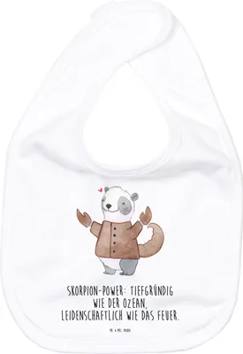 Produktbild von Mr. & Mrs. Panda Lätzchen Skorpion Astrologie - Weiß - Geschenk, Für Babys, Tierkreiszeichen, Spucklätzchen, Geburtstagsgeschenk, Babylätzchen, Schlabberlatz, Sabber