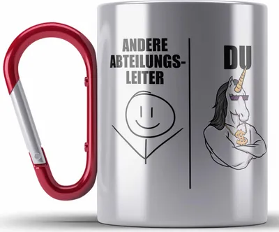 Produktbild von Trendation - Abteilungsleiter Geschenk Edelstahl Tasse Karabiner mit Spruch Geschenke für Abteilungsleiter (Rot)