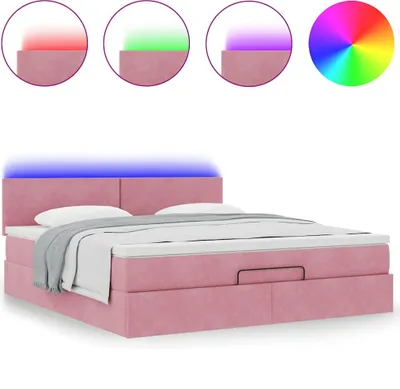 Produktbild von Ottomane Bett mit Matratze & LEDs Rosa 180x200 cm Samt