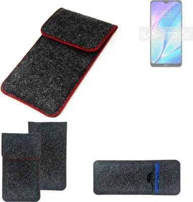Produktbild von K-S-Trade Handy Schutz Hülle kompatibel mit Xiaomi Redmi 9C Schutzhülle Handyhülle Filztasche Pouch Tasche Case Sleeve Filzhülle dunkelgrau roter