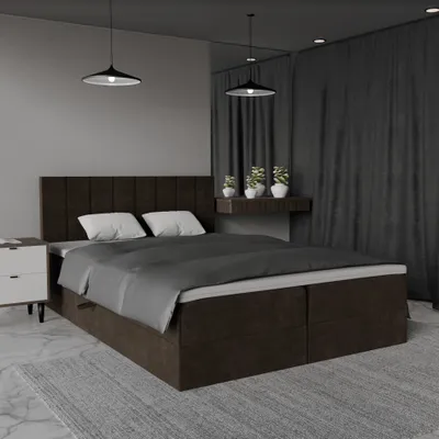 Produktbild von QLA Möbel Boxspringbett Bergamo 160x200 mit 2 Bettkästen, Doppelbett mit Matratze und Topper, Polsterbett, Bett. Farbe Braun
