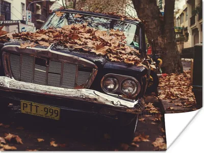 Produktbild von MuchoWow® Poster Auto - Herbstblätter - Landleben 80x60 cm - Kunst für zu Hause