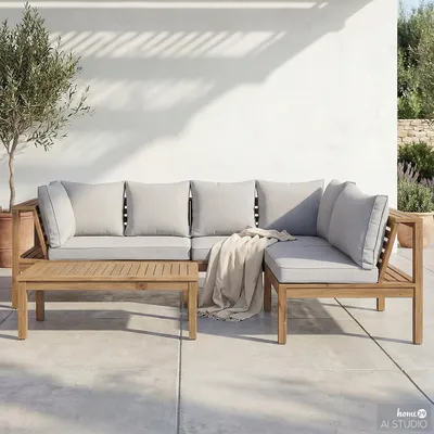Produktbild von home24 Loungeset - 4-teilig - Akazie Massiv / Webstoff - Braun / Beige