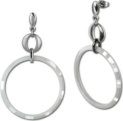 Image de Amello acier inoxydable céramique dames boucles d'oreilles argenté blanc brillant ESOX14W