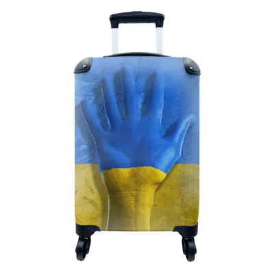 Produktbild von MuchoWow® Koffer Handgepäck Trolley Rollkoffer Kleine Reisekoffer mit 4 Rollen - Offene Hand bemalt mit der Flagge der Ukraine - Cabin Size < 55x40x23 cm & 55x40x20 cm - Fotokoffer - Kabinenkoffer - Boardgepäck - Reise-Box - Reisekoffer - Reisegepäck - Koffer mit Bild - Trolley für Kinder