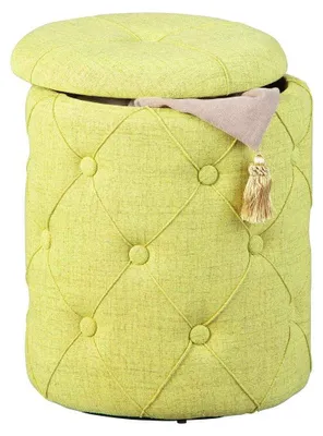 Image de Inter Link Tabouret de rangement Yapak velours 22 boutons design jaune-vert