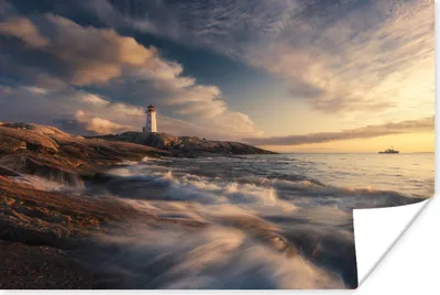 Produktbild von MuchoWow® Poster Sonnenuntergang - Meer - Leuchtturm 120x80 cm - Bilder