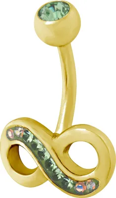 Produktbild von Karisma Hochwertige Bauchnabel Piercing Unendlichkeit Infinity Gold Edelstahl 316L Sealed mit Kristall Elements Peridot