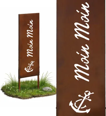 Obrázok produktu pre Relaxdays Dekorácia do záhrady v štýle patiny, Moin Moin, rozmery: 85 x 28 cm, záhradná dekorácia odolná voči poveternostným vplyvom, v rustikálnom štýle, na zapichnutie, železo, hnedá