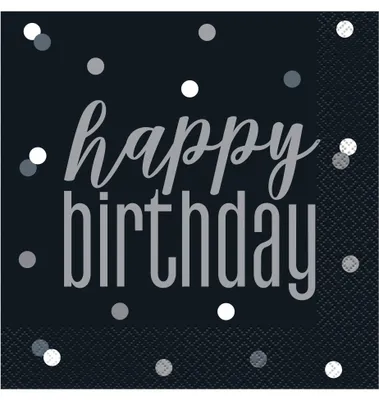 Immagine prodotto di 16 tovaglioli di carta "Happy Birthday" nero + grigio 33 x 33 cm Compleanno -