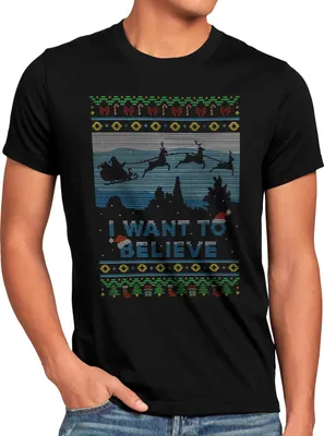 Produktbild von style3 I want to believe Herren T-Shirt xmas weihnachten weihnachtspullover pulli ugly sweater strick