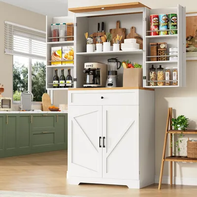 Obrázek produktu pro Kuchyňská skříň, vysoká skříň, 12 dvířek, zásuvky, rozměry 80x40x180 cm, bílá barva
