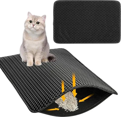 Katzenstreuunterlage - Wasserdichte Streuunterlage 90 x 60cm mit doppelter Schicht, Bienenkorb-Design, einfach zu reinigen