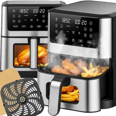 Heißluftfritteuse 8L Airfryer, 1800W, 14 Programme, Air fryer, Sichtfenster und LED Touchscreen, Kochen Grillen Und Backen, Schwarz-Silber, Retoo
