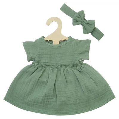 Produktbild von Heless Puppenkleid aus 100 % Baumwolle mit Rüschen und Haarband, salbeigrün, 2-teilig, Gr. 35-45 cm