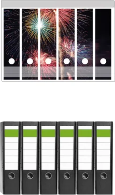 Produktbild von Wallario 6 Stück breite Ordner inkl. Klebeetiketten mit Motive Feuerwerk bei Nacht -  Set mit Rückenschildern / Ordnerrücken Stickern