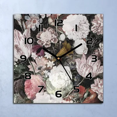 Produktbild von Wanduhr Echt-Glas-Küchenuhr Blumen Kunst Vintage Quarz 30x30 Deko Bilder