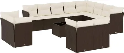 Image de vidaXL Ensemble de 13 canapés de jardin avec coussins Marron Poly Rattan