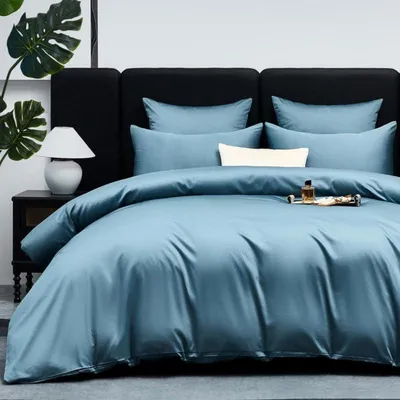 Productafbeelding van Bettenset Mako satijn, 4-delig: 2 x 135x200 cm + 2 x 80x80 cm, blauw petrol, 100% katoen, ® gecertificeerd