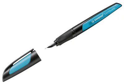 Image de Stylo d'école avec plume standard M - STABILO EASYbuddy en noir/bleu ciel - couleur d'écriture bleu (effaçable) - stylo individuel - cartouche incluse
