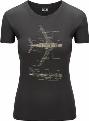 Produktbild von Diarbo Damen T-Shirt mit Blaupausen Druck Flugzeuglegende Dunkelgrau Gr.XXL