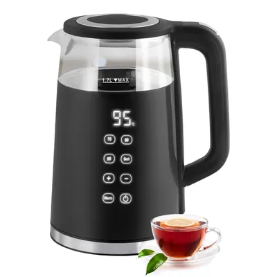 Zdjęcie produktu dla Czajnik z ustawieniem temperatury i wyświetlaczem - Edenberg, stal nierdzewna, podwójne ścianki, 1,7 l, 2200 W, dotykowy, szklane wnętrze