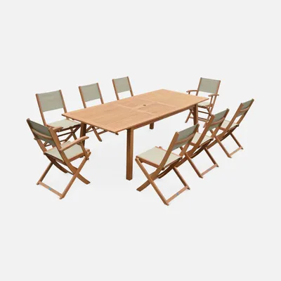 Produktbild von sweeek - Ausziehbarer Gartentisch aus Holz, 8 Stühle - Holzfarben