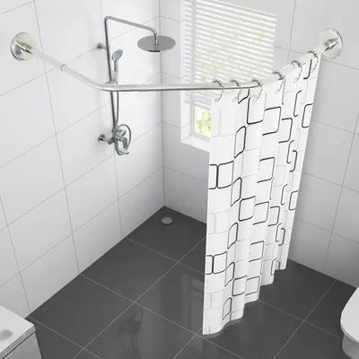 Image de Barre de rideau de douche d'angle - forme en L - acier inoxydable 304 - réglable de 45 à 75 cm - montage mural - argent
