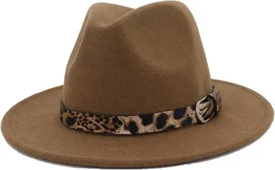Produktbild von Panama Hut Damen 6 7/8-7 1/8 - Khaki Filz - Weitkante - stilvoll mit Leoparden-Besatz - ShopFlot