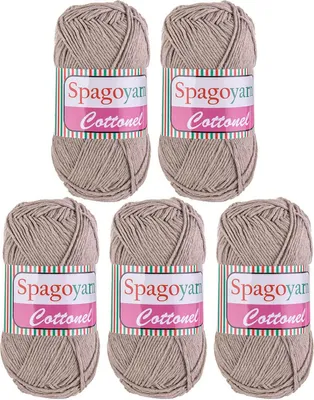 Produktbild von Strickgarn Baumwolleel Uni 5 x 100g Häkelgarn Strickwolle Handstrickgarn Farbwahl, Farbe:graubeige
