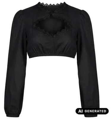 Produktbild von Elegante Dirndlbluse Lea schwarz Gr. 46 langarm mit diamantförmigem Ausschnitt und Spitze