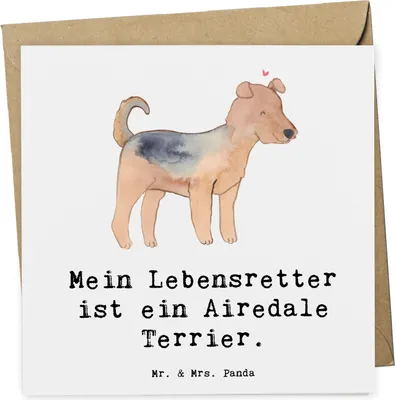 Produktbild von Mr. & Mrs. Panda Grußkarte Airedale Terrier Lebensretter - Weiß - Geschenk, faltkarte, anlasskarte, doppelkarte, Glückwunschkarte, Klappkarte
