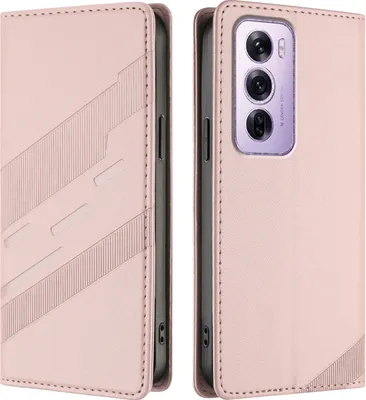 Produktbild von Hülle für Oppo Reno12 Pro, Kunstleder Brieftaschen Handyhülle mit Kartenfach und Standfunktion Pink