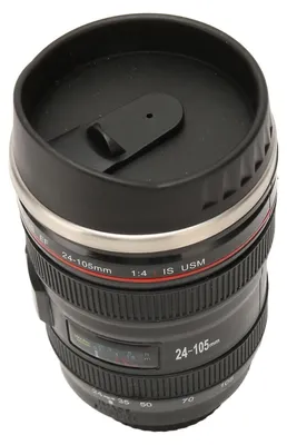 Imagen del producto de Taza de café con forma de lente de cámara de acero inoxidable, ideal para fotógrafos. Taza de viaje con tapa, de acero inoxidable en el interior y color , apta para hombres y mujeres
