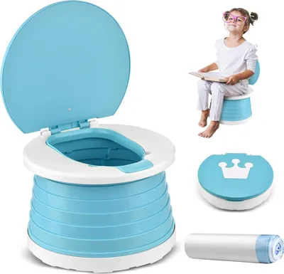 Produktbild von Töpfchen Für Kinder Baby Toilettensitz Ab 1 Jahr Reisetöpfchen Faltbar Für Unterwegs Baby Töpfchen Training Für Jungen Mädchen Windelfrei Töpfchen Auto Klapptöpfchen Kinder mit 15 Potty Liners Blau