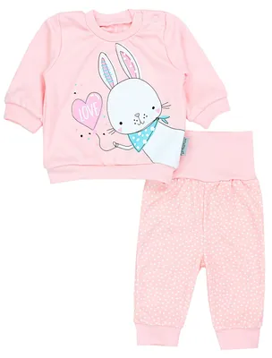 Produktbild von TupTam Baby Mädchen Outfit Langarmshirt mit Print Spruch Babyhose Babykleidung 2teilig, Farbe: Kaninchen Love / Punkte Aprikose , Größe: 56
