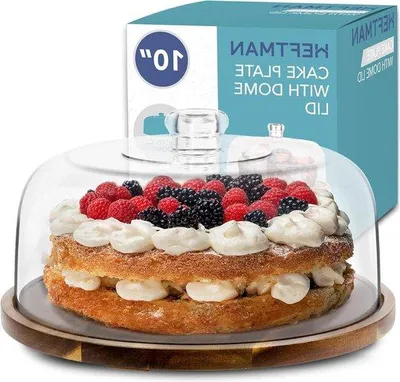 Produktbild von Famanu Tortenständer mit Haube - Antirutsch Acaciaholz - Acryl Tortenhaube - 10 Zoll