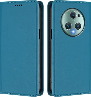 Immagine prodotto di Custodia in pelle per Honor Magic5 Pro, custodia a libro magnetica in Finto cuoio con supporto, blu lago