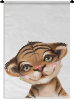Produktbild von MuchoWow® Wandteppich Wandbehang Tiger - Tier - Weiß 90x135 cm Tapisserie Dekoration Wandtuch - Baumwolle - Wandskulptur