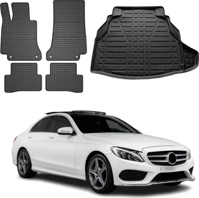 Immagine prodotto di Set di tappetini e rivestimenti per il bagagliaio per Mercedes Classe C W205 2013-2025 in gomma 5x