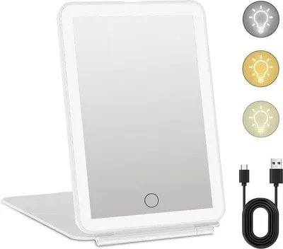 Produktbild von Draagbare LED-tafelspiegel mit Touchscreen und 3 Lichtfarben - oplaadbaar, ultraslank, opvouwbaar, reisgeeignet, 72 LED-Beleuchtung.